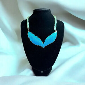 Vintage 1980’s Siti-Sharon Guilloche Ombre Enamel Double Leaf Necklace